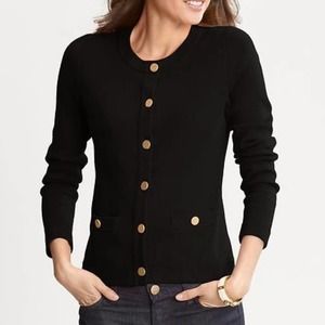 Banana Republic Womens Dark Navy Blue Gold Button Sweater Jacket Size Small